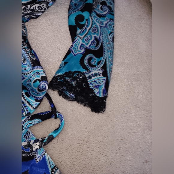 Apt. 9 ~ Satin Paisley Lace-Trim Wrap Robe in Blue & Purple (XS, NWOT) - Picture 10 of 11